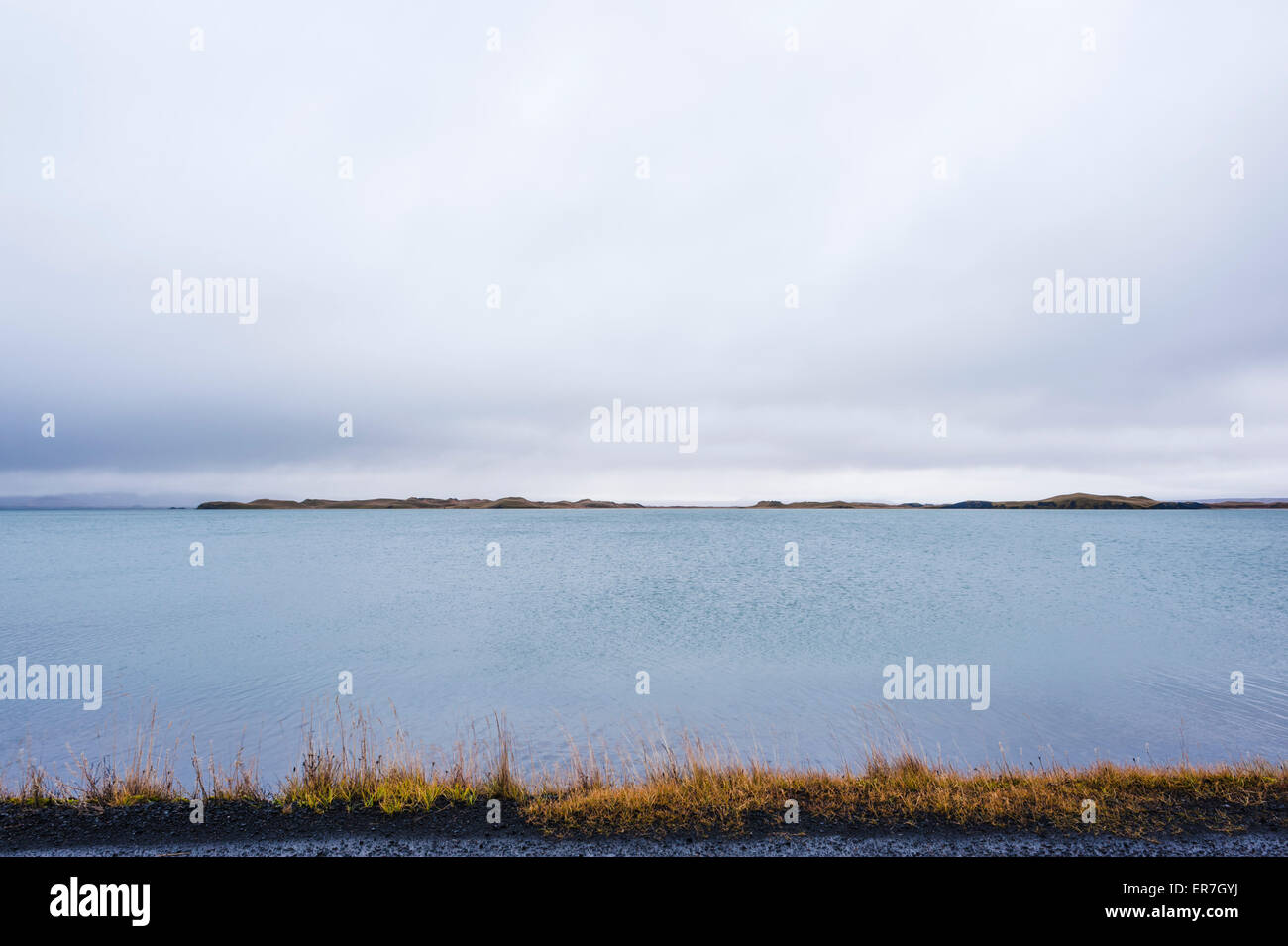 Myvatn-See in regnerischen Tag, North Island Stockfoto