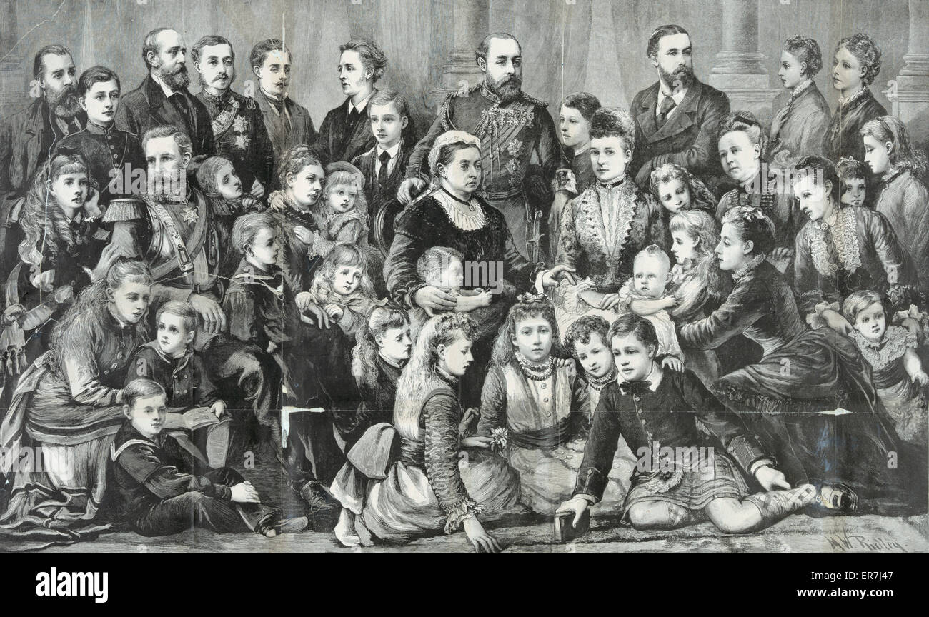 Ihre Majestät Königin Victoria und die Mitglieder der königlichen Familie. 1877 bis 14 Juli heute. Stockfoto
