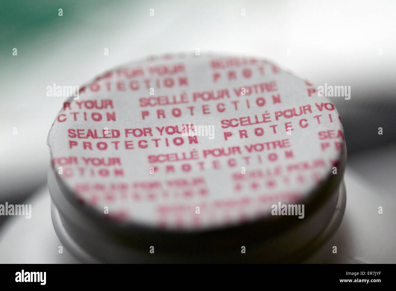 versiegelte Tamper Proof oben auf eine Flasche Pillen Stockfoto