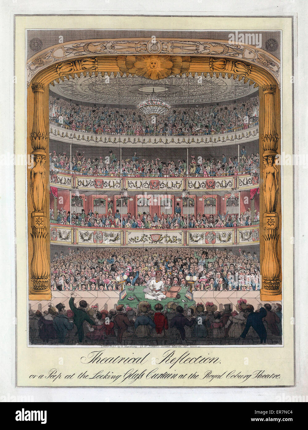 Theaterreflexion oder ein Blick auf den gläsernen Curtai Stockfoto