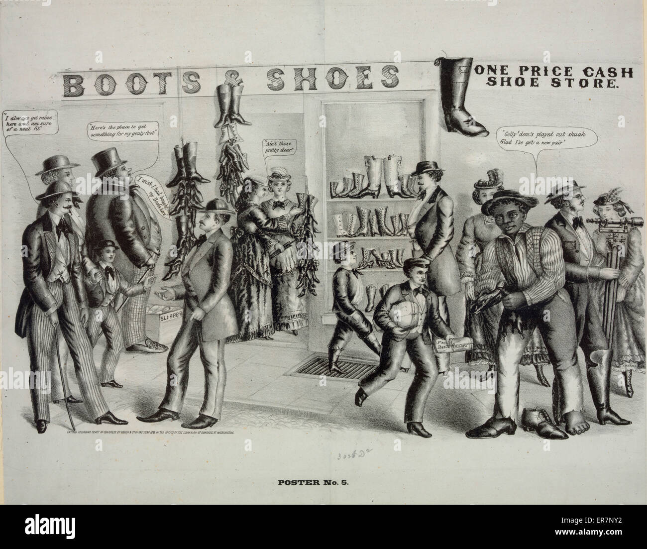 Plakat Nr. 5 - Stiefel & Schuhe, ein Preis cash Schuhgeschäft Stockfoto