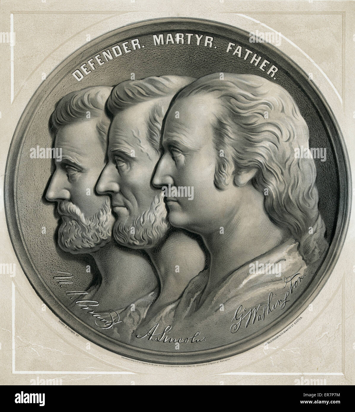 Verteidiger, Märtyrer, Vater - USA Grant, A. Lincoln, G. Washin Stockfoto