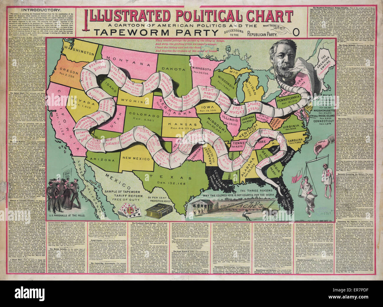 Illustrierte politische Karte, ein Cartoon der amerikanischen Politik Stockfoto