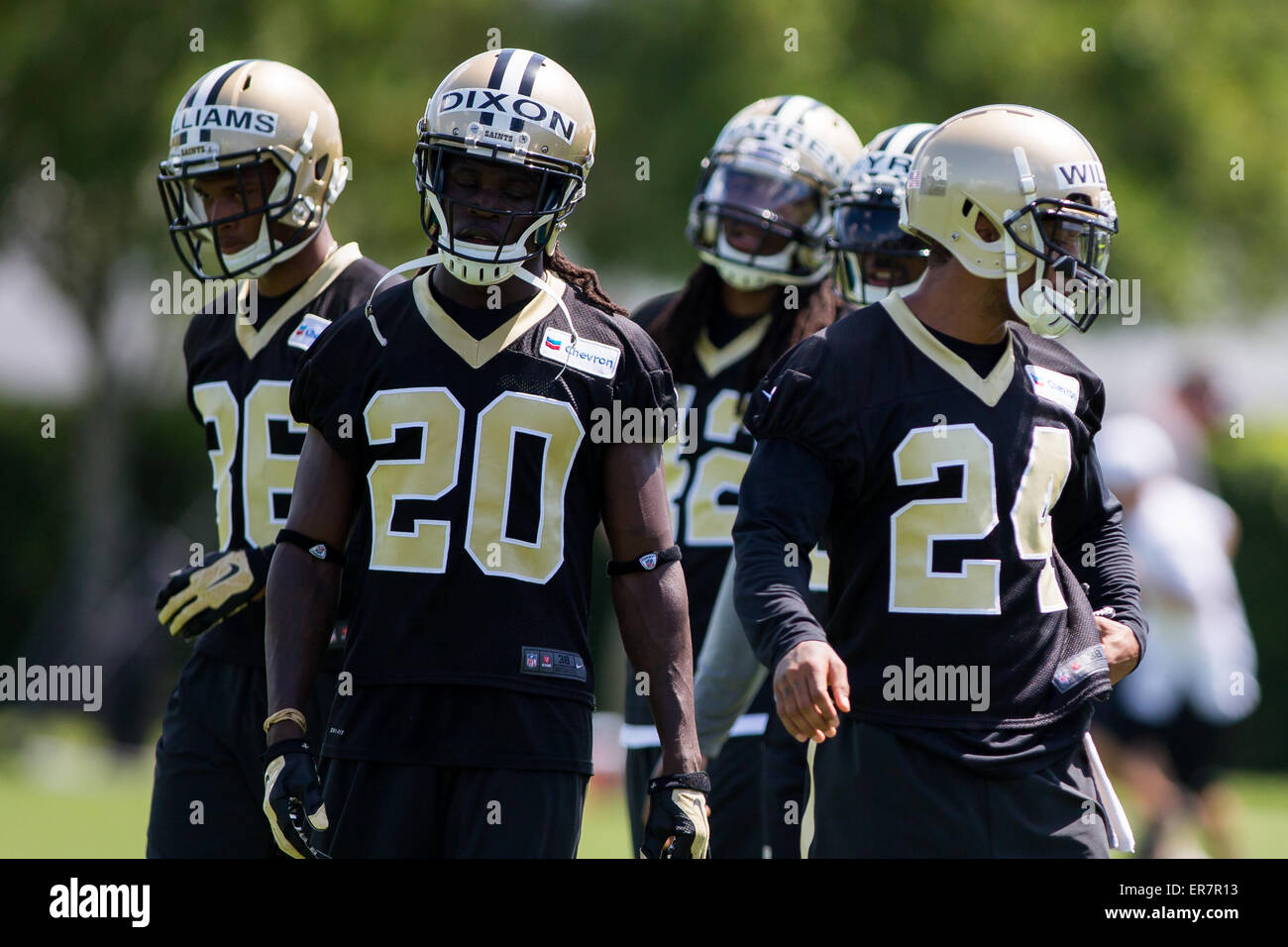 New Orleans, Louisiana, USA. 28. Mai 2015.  New Orleans Saints Cb Brian Dixon (20), Cb Kyle Wilson (24) und s Kenny Phillips (30) bei den New Orleans Saints OTA in New Orleans Saints Schulungseinrichtung in New Orleans, Louisiana Stephen Lew/CSM Credit: Cal Sport Media/Alamy Live-Nachrichten Stockfoto