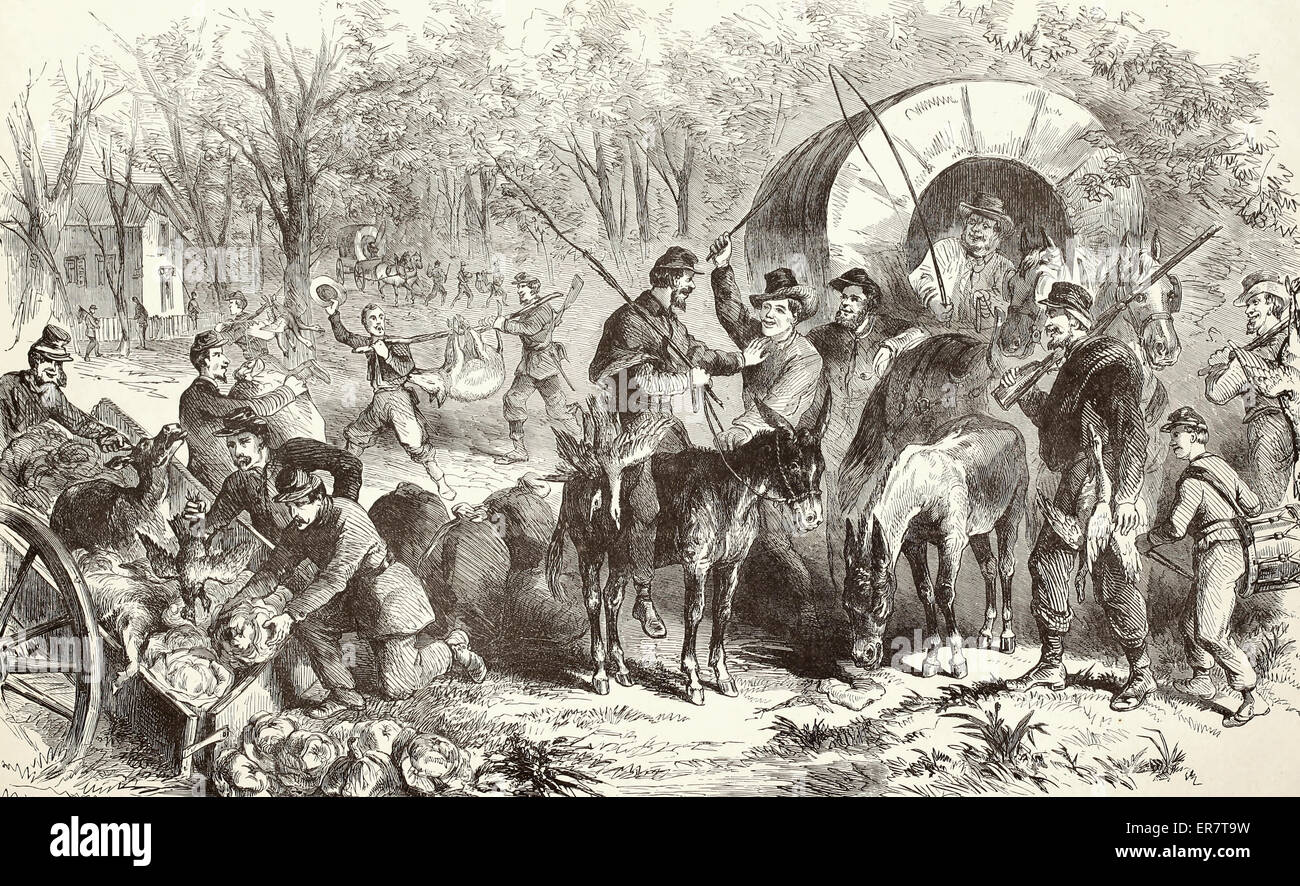 Die Rückkehr der Futtersuche Bundespartei ins Lager in der Nähe von Annandale Kapelle, Virginia USA Bürgerkrieg Stockfoto
