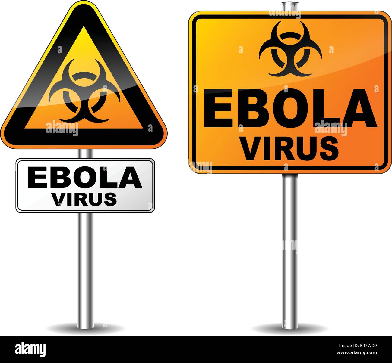 Vektor-Illustration von zwei Wegweiser des Ebola-Virus Bereich Stock Vektor