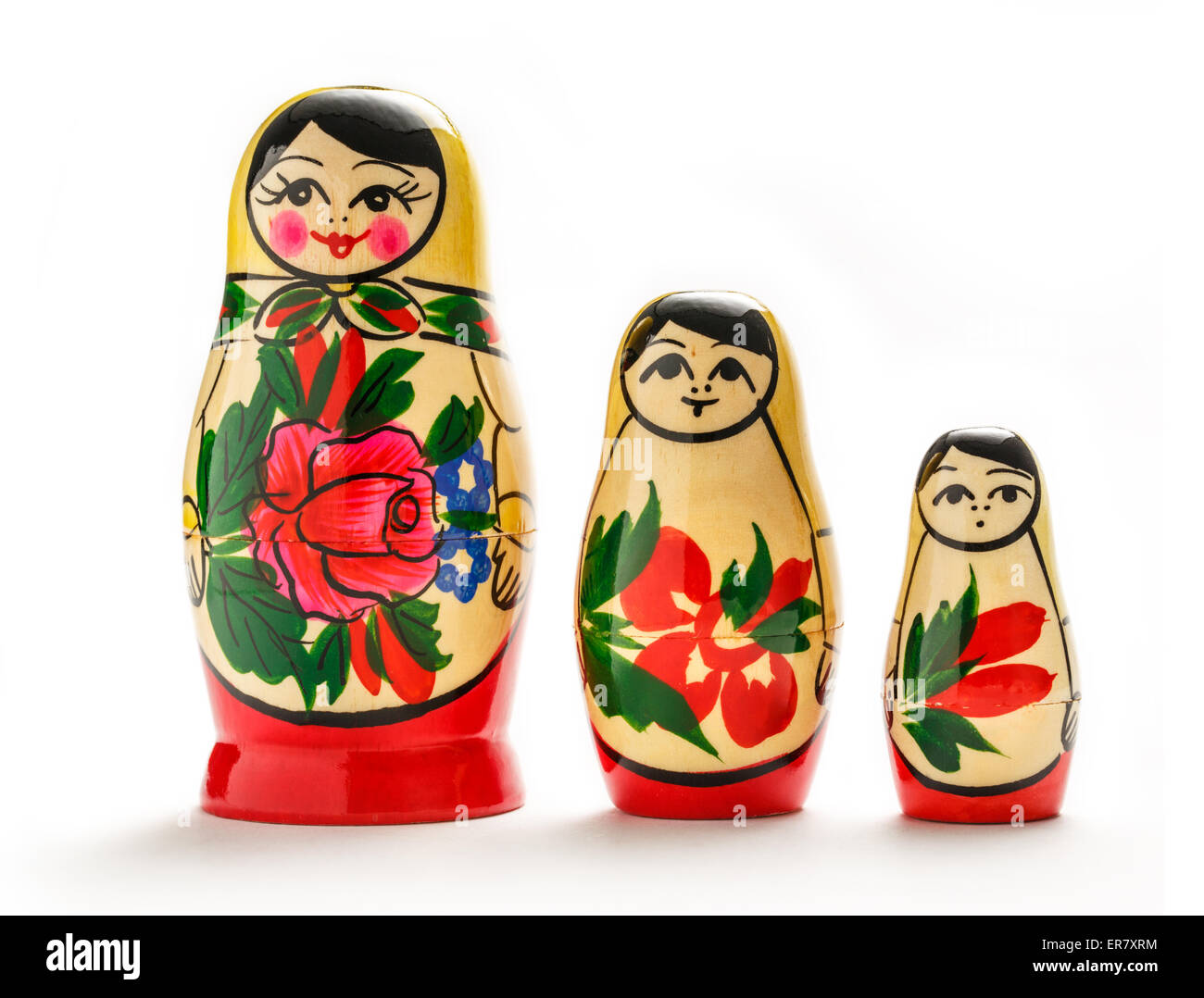 Russische Puppen Matreshka auf dem weißen Hintergrund Stockfoto