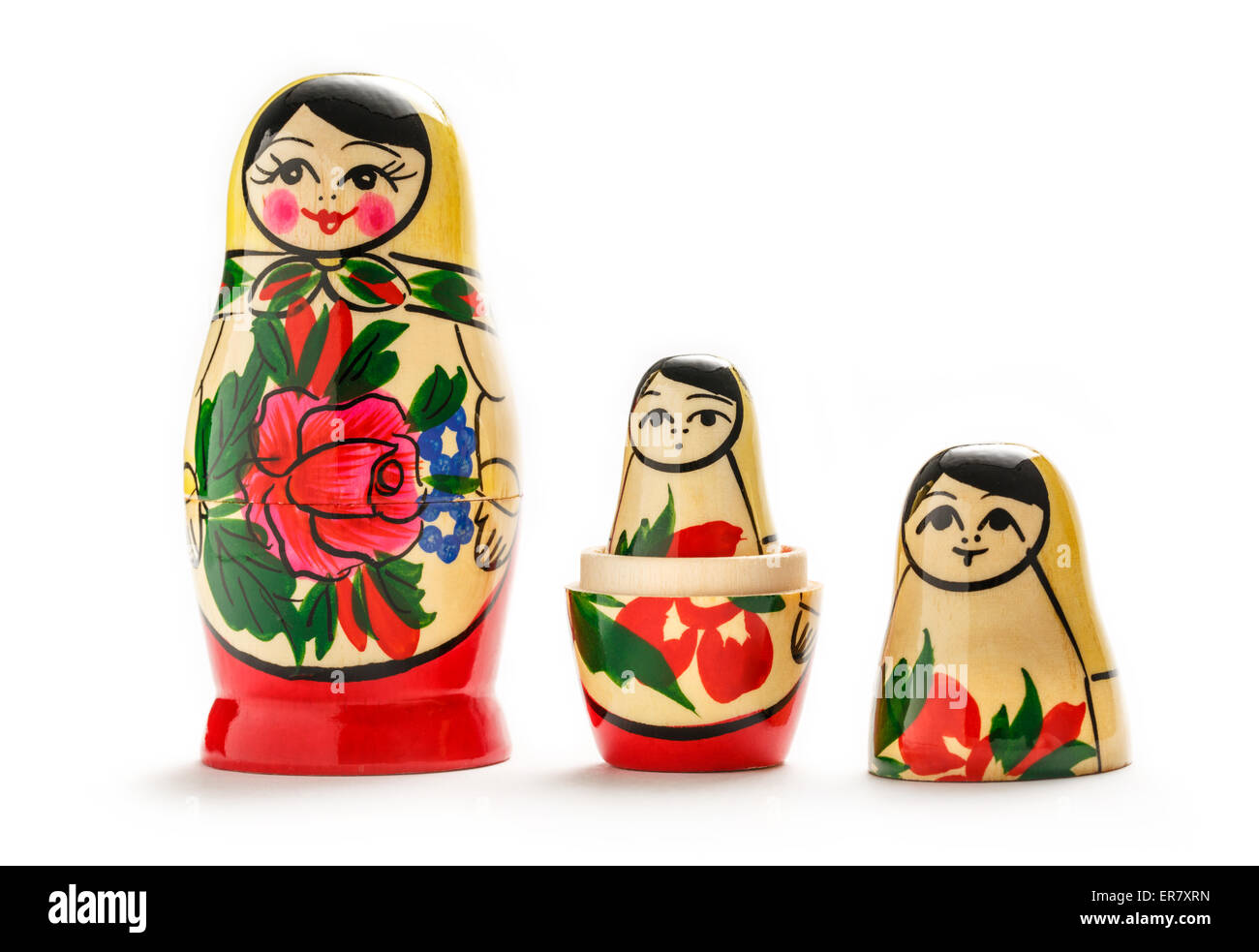 Russische Puppen Matreshka auf dem weißen Hintergrund Stockfoto