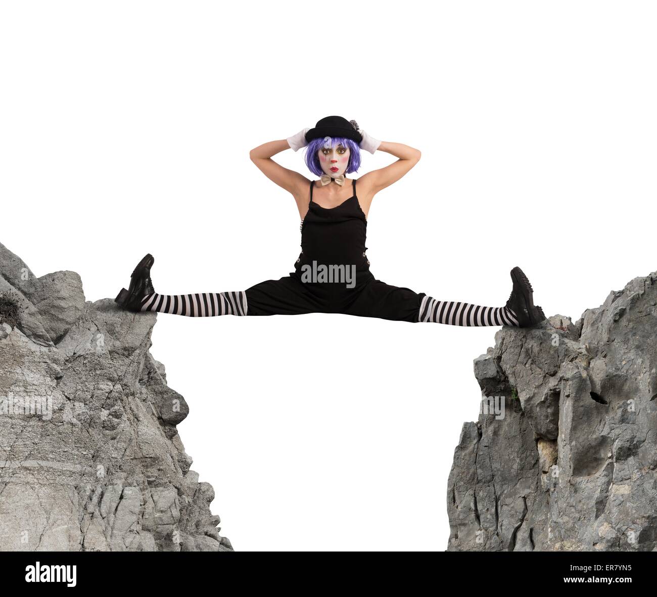 Zwischen zwei Bergen Clown Stockfoto