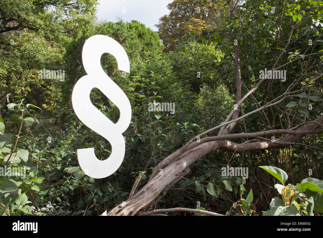 Absatzsymbol auf Baum im Wald Stockfoto