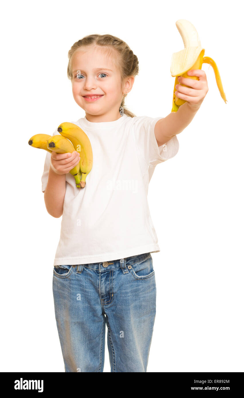 kleines Mädchen mit Banane Stockfoto