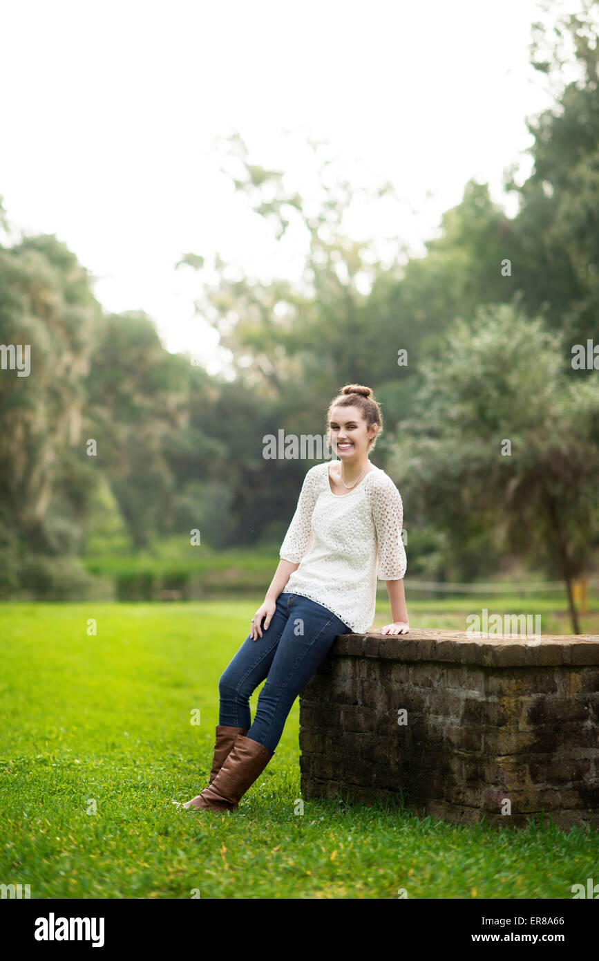 Girl in hohen Stiefeln Stockfoto