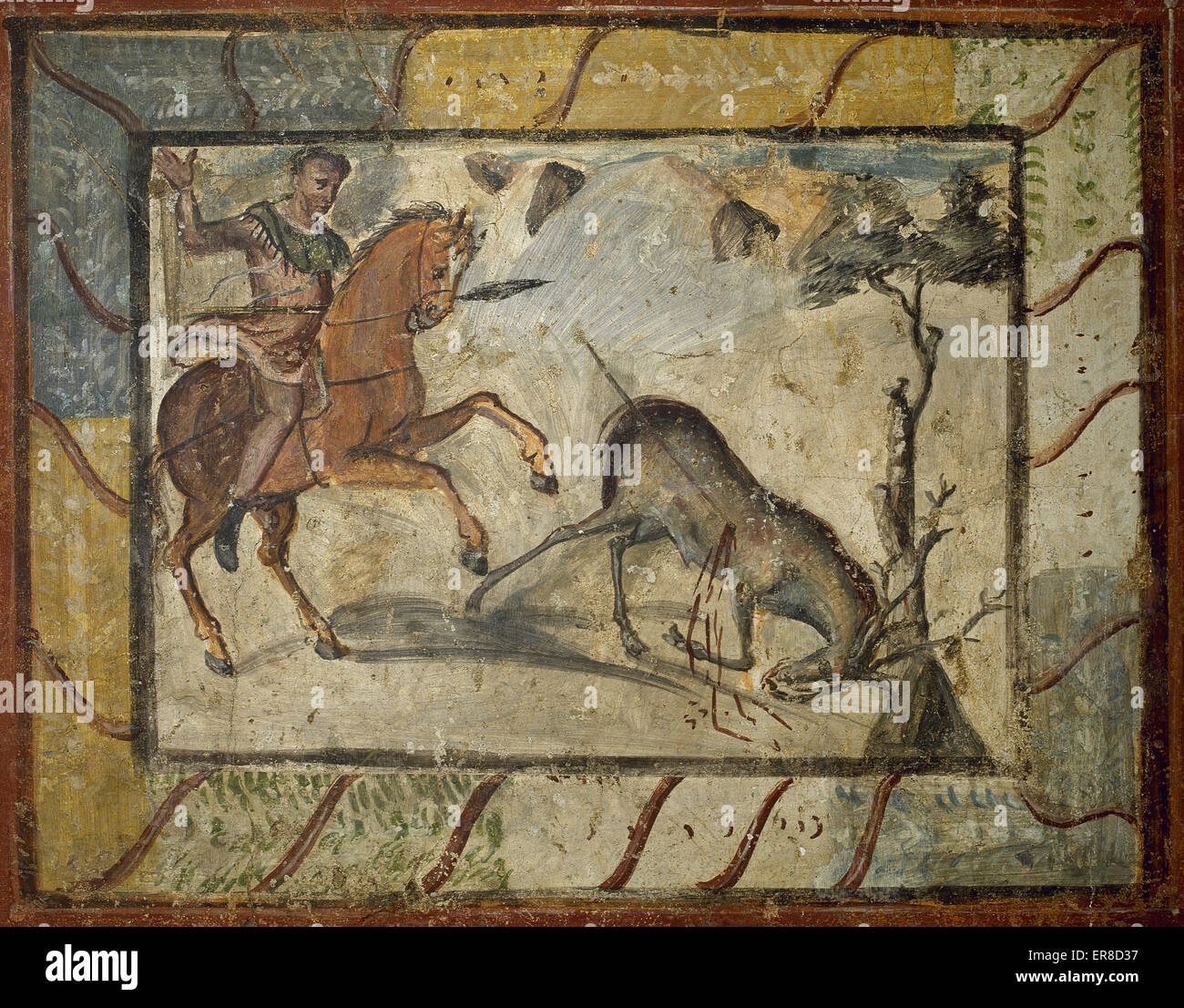 Hirsch Jagd. Römische Malerei. Domus. 4. C. von Merida (Augusta Emerita). Das Nationalmuseum für Römische Kunst. Merida. Spanien. Stockfoto