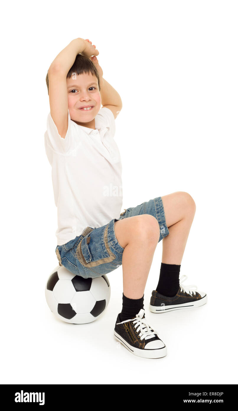 Fußball junge Studio isoliert auf weiss Stockfoto