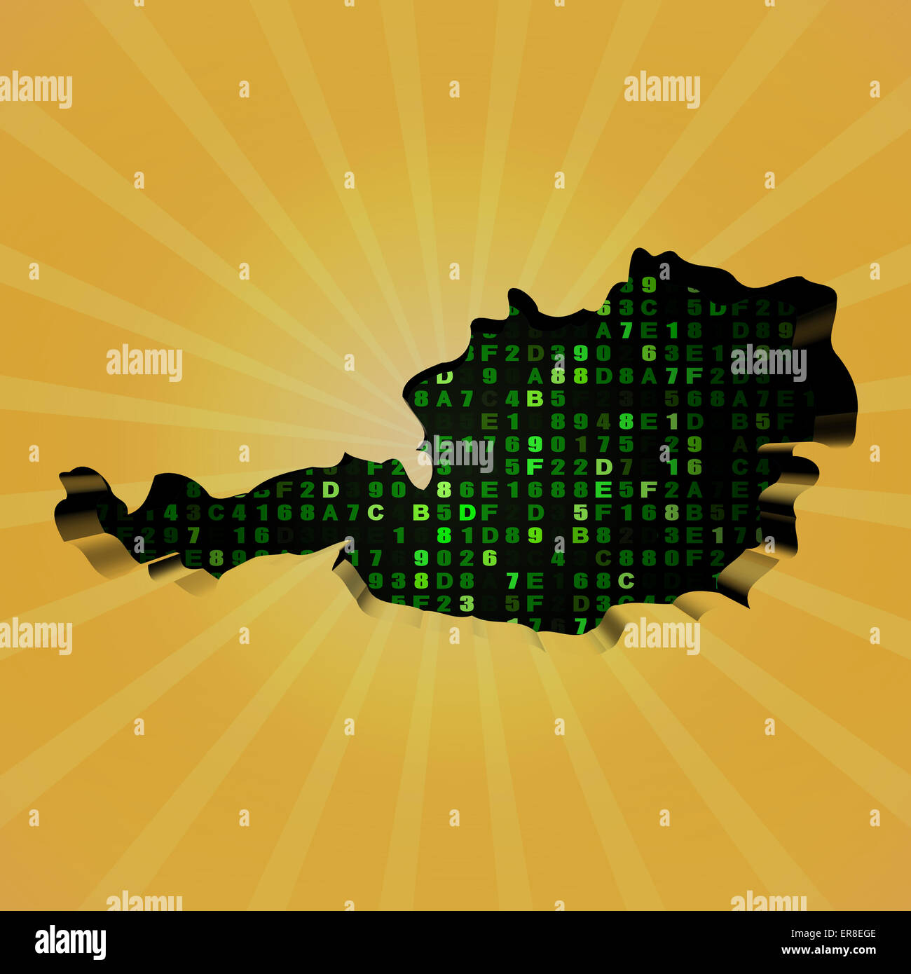 Österreich-Sunburst-Karte mit hex-Code-Darstellung Stockfoto