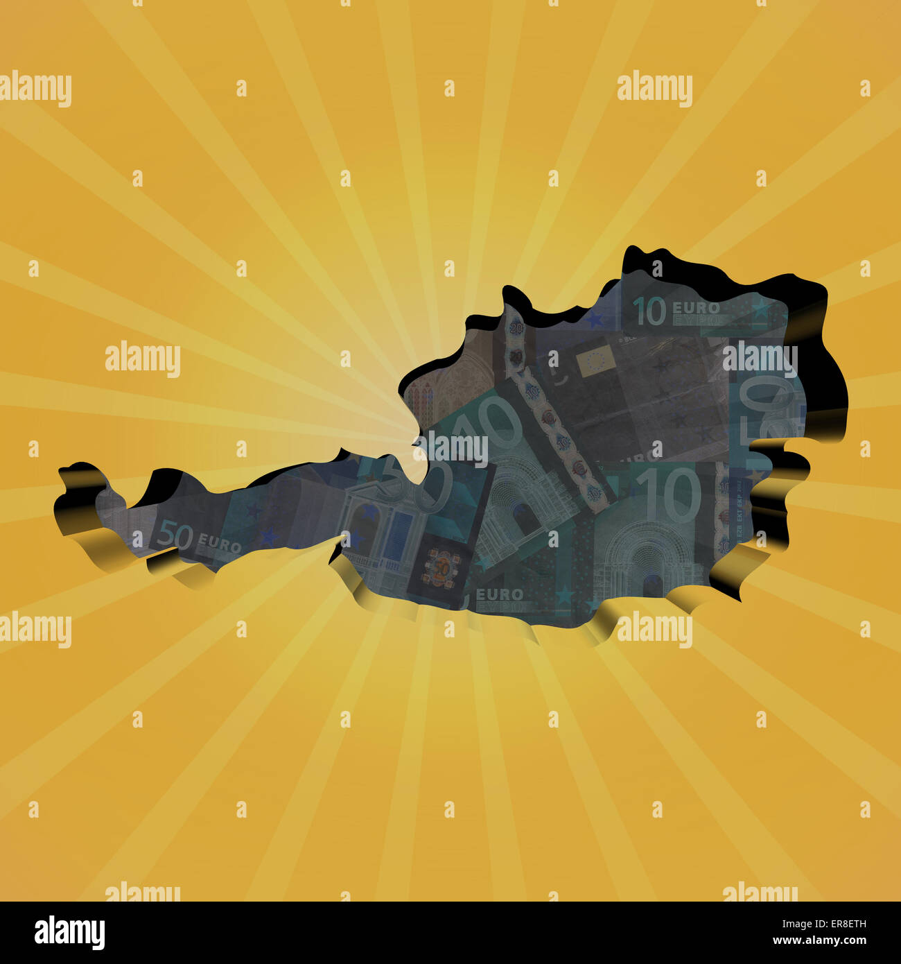 Österreich Karte auf Euro Sunburst illustration Stockfoto