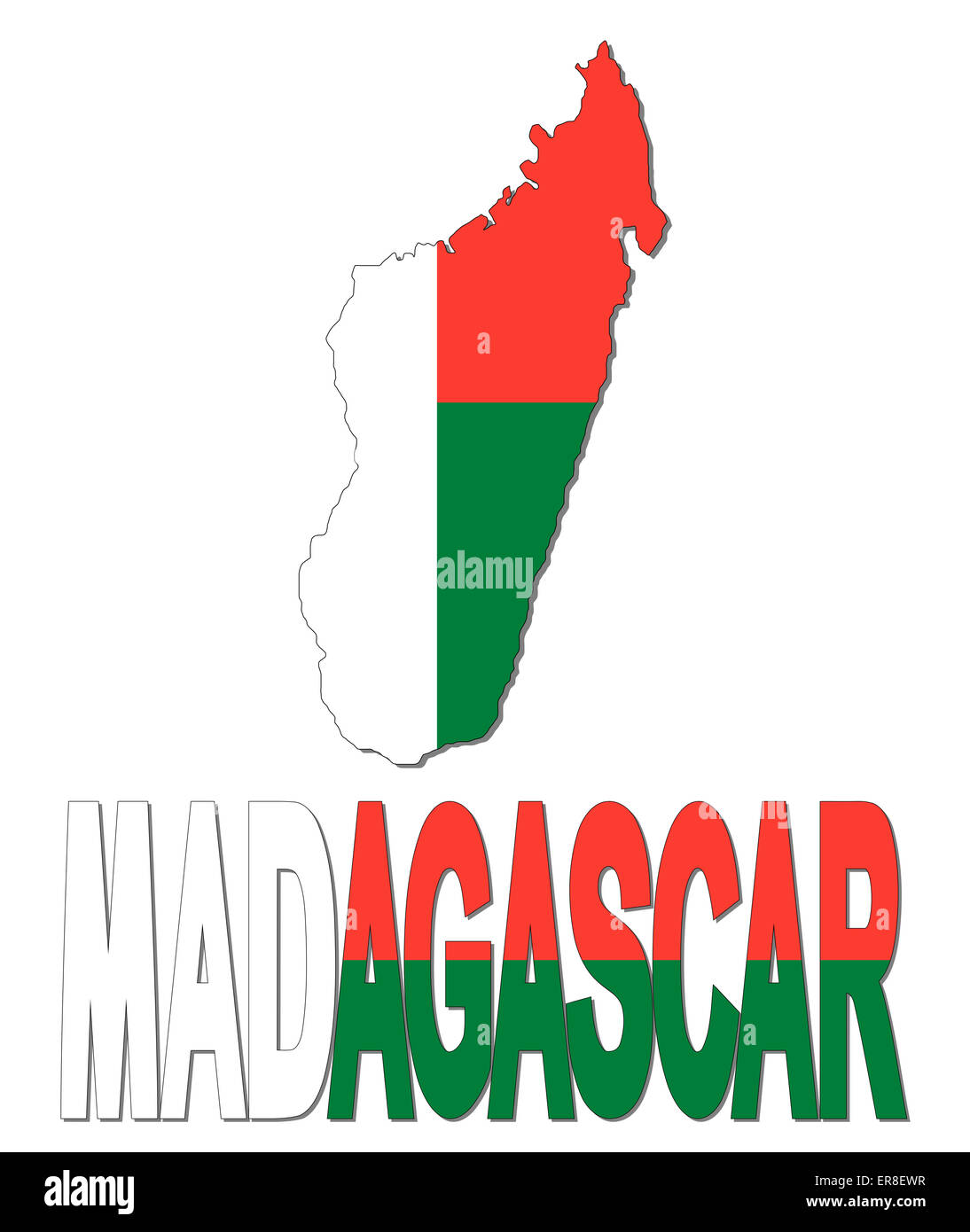 Madagaskar-Karte-Flagge und Text illustration Stockfoto