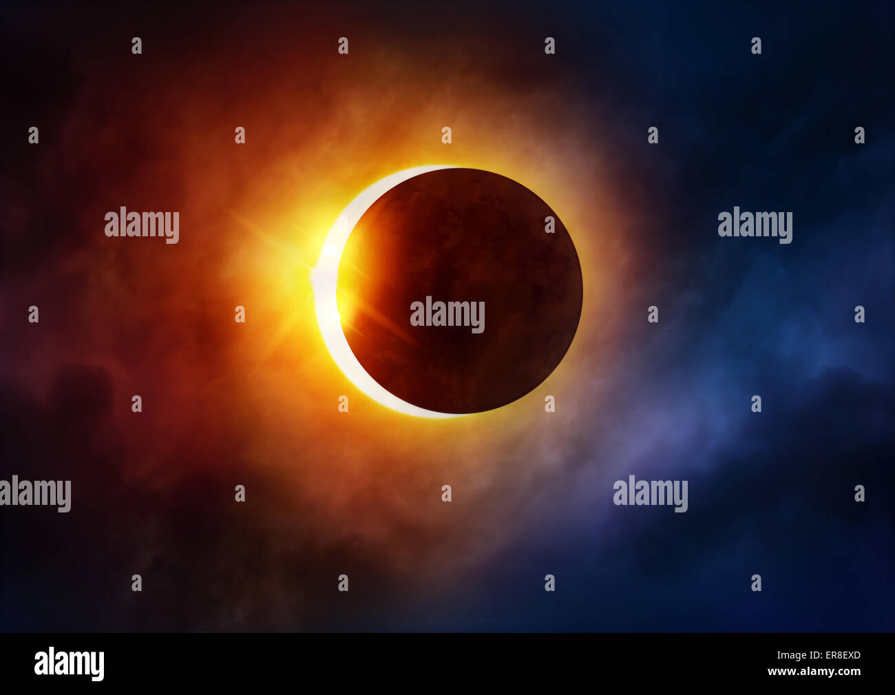 Sonnenfinsternis. Der Mond vor die Sonne bewegen. Abbildung Stockfoto