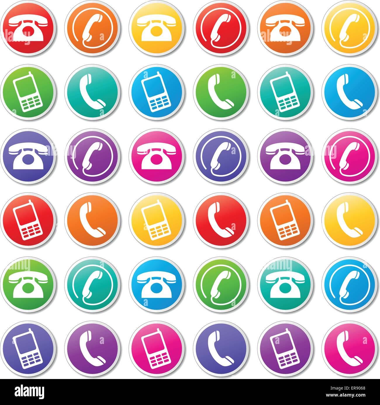 Vektor-Illustration von verschiedenen bunten Telefon icons Stock Vektor
