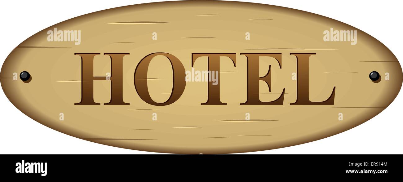 Vektor-Illustration des Hotels Gravur Holz Schild Stock Vektor