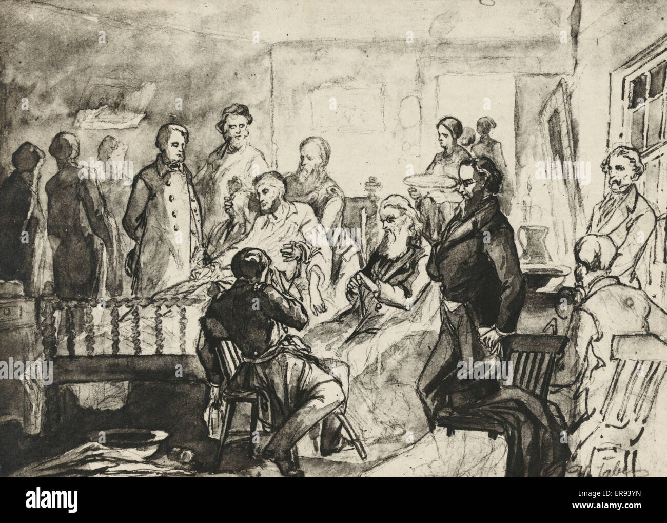 Zeichnung der Todesbettszene von Präsident Abraham Lincoln, Stockfoto