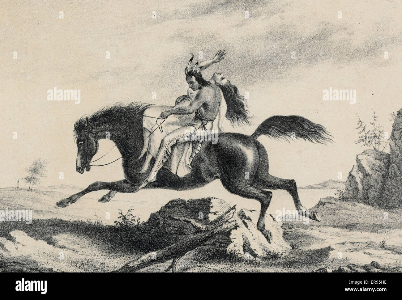 Drucken Sie ein Spekiman eines Indianers auf einem Pferd mit Stru Stockfoto