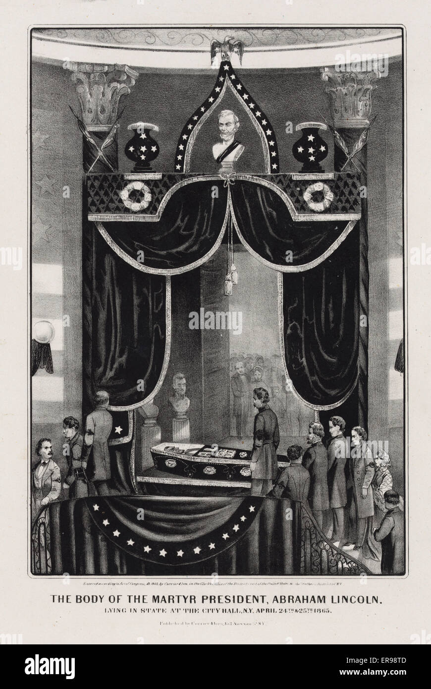Die Leiche des Märtyrerpräsidenten Abraham Lincoln. Er liegt im Bett Stockfoto