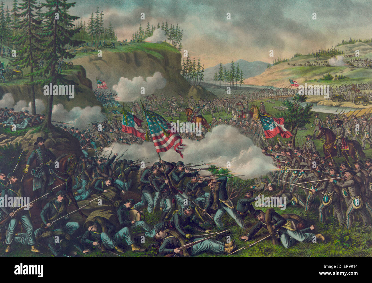 Schlacht von Chickamauga, Amerikanischer Bürgerkrieg. Sept. 19. &amp; 20. 1863. Bundesrepublik (General Rosecrans com.) Confederate (General Bragg com.). 19.-20. September 1863 Stockfoto