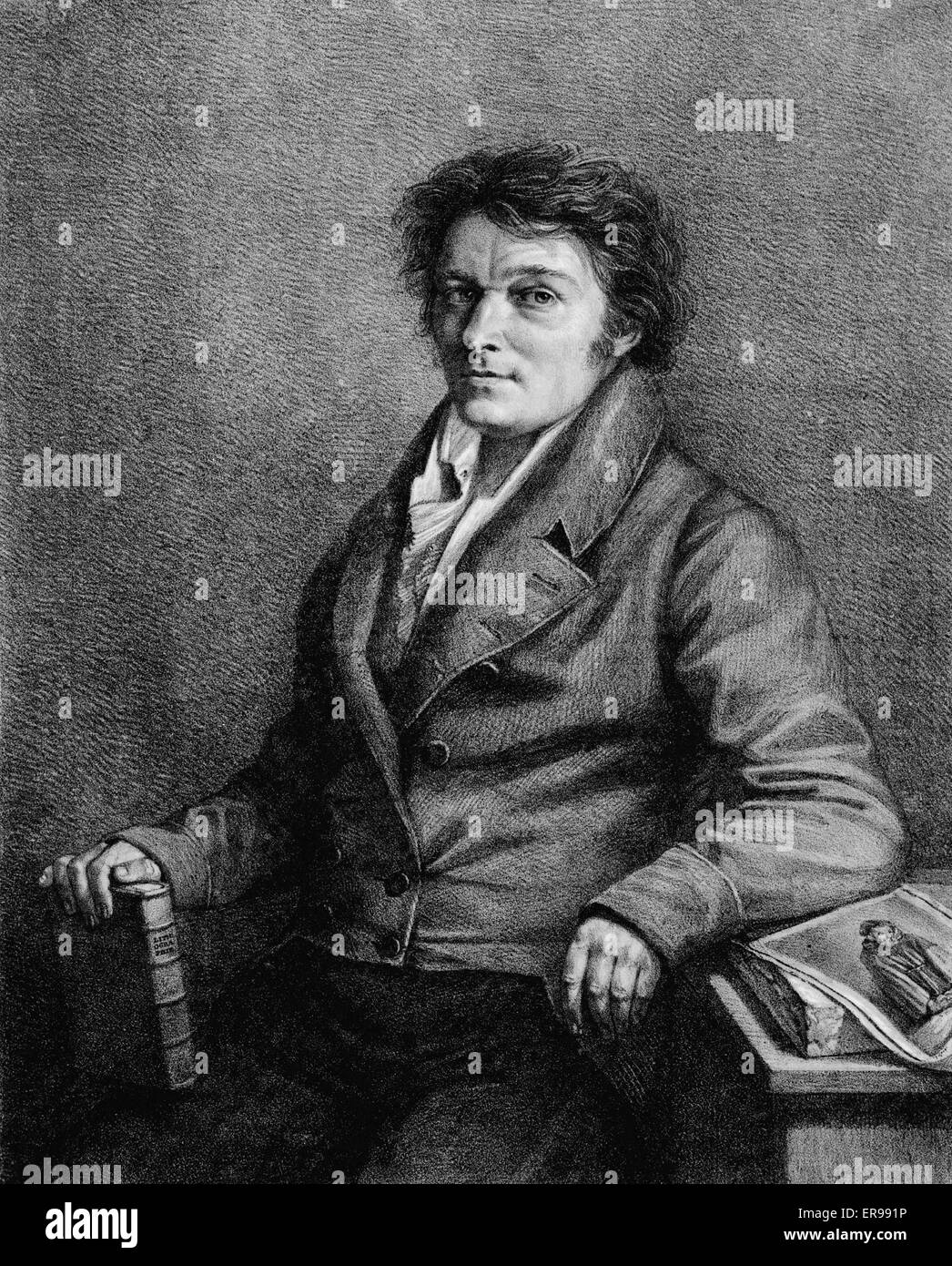 Alois Senefelder, Erfinder der Lithographie Druck, Porträt, sitzend, nach links. 1818 Stockfoto