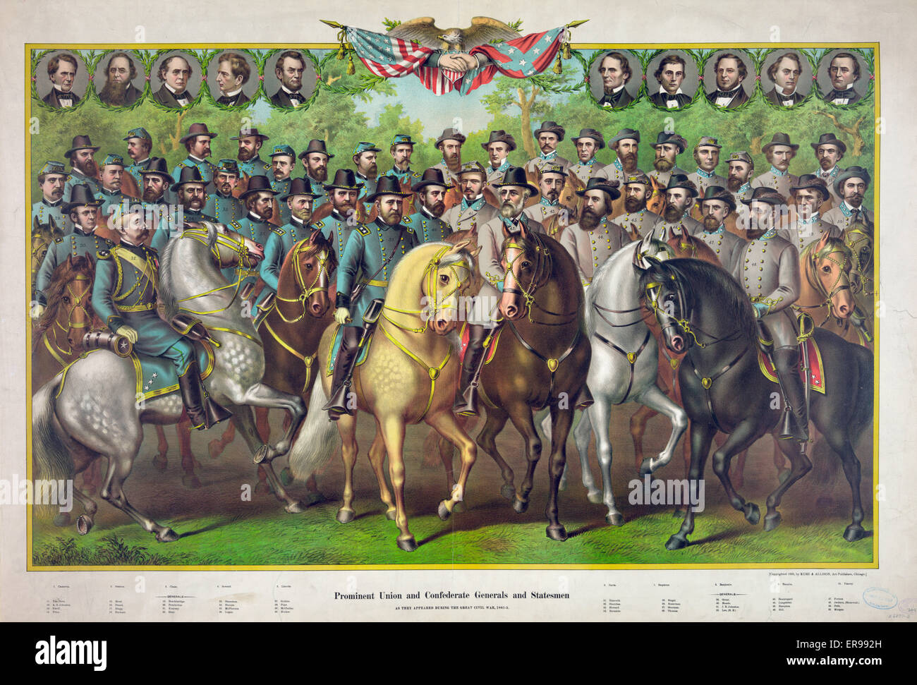 Prominente Generäle und Staatsmänner der Union und der Konföderierten Stockfoto