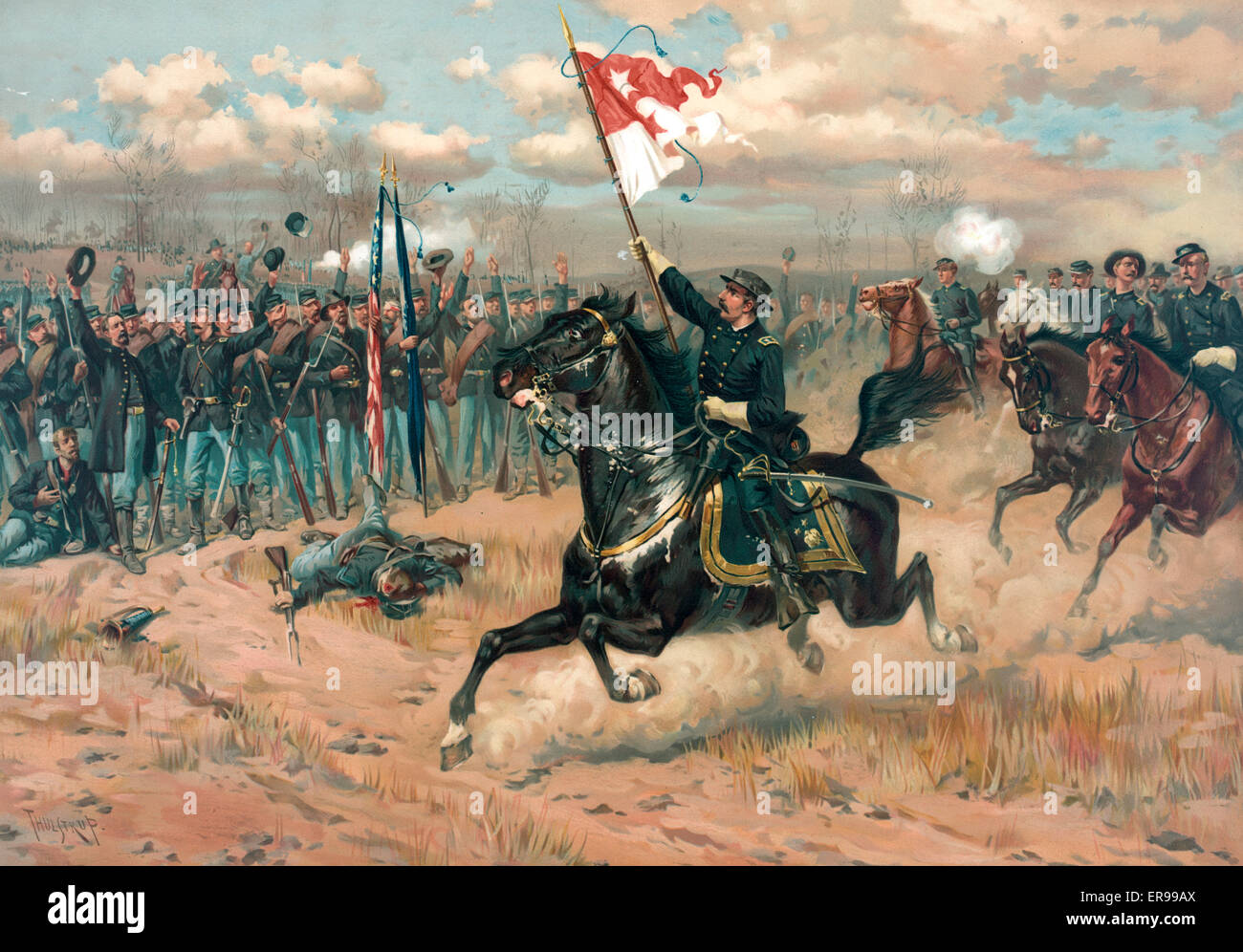 Sheridans Fahrt. Philip Henry Sheridan macht seine berühmte Fahrt von Winchester während der Shenandoah-Kampagne des amerikanischen Bürgerkriegs 1864 Stockfoto