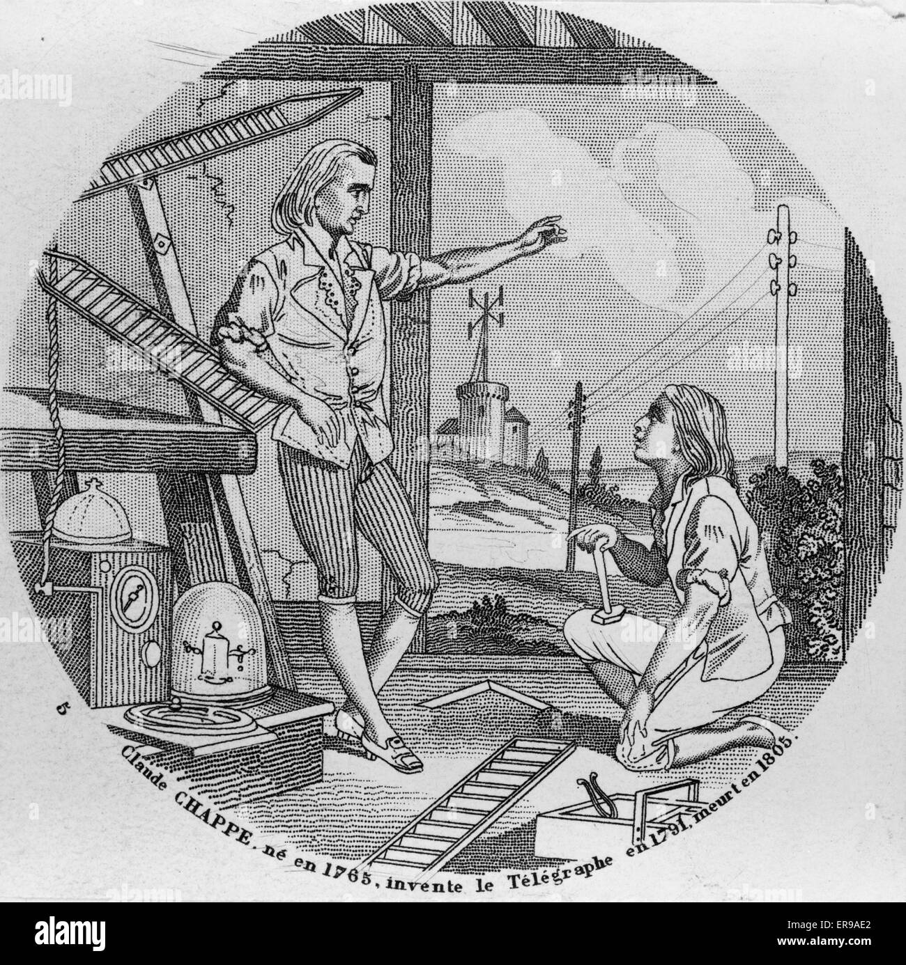 Claude Chappe arbeitet am Telegrafen Stockfoto
