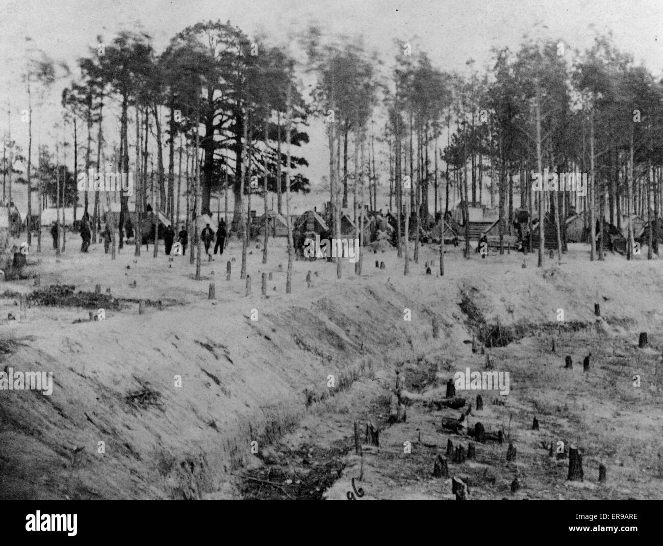 Lager der 27th U.S. Infanterie gefärbt. Datum zwischen 1861 und 1865, später gedruckt fotografiert. Stockfoto