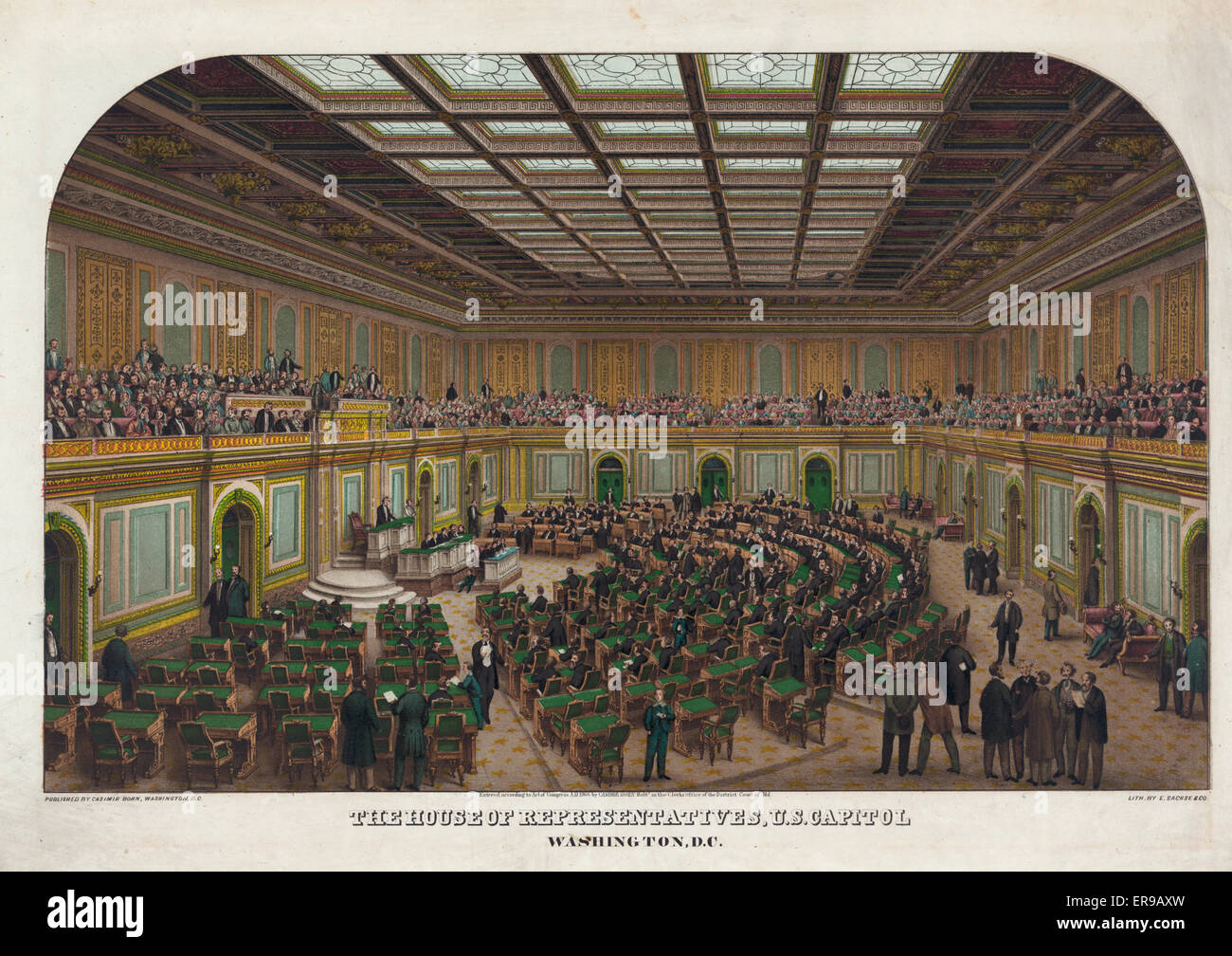 Das House Of Representatives, U.S. Capitol, Washington, D.C. Innere Ansicht des House Of Representatives Flügels des Kapitols Kongress in Sitzung und Zuschauer in der Galerie zeigen. Datum, 1866. Stockfoto