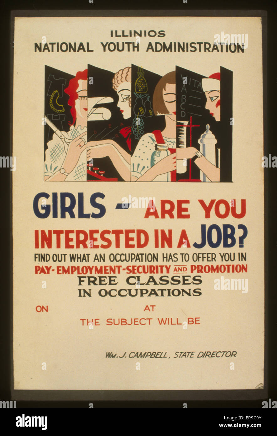 Mädels, interessiert euch ein Job? Finden Sie heraus, was für eine Belegung Stockfoto