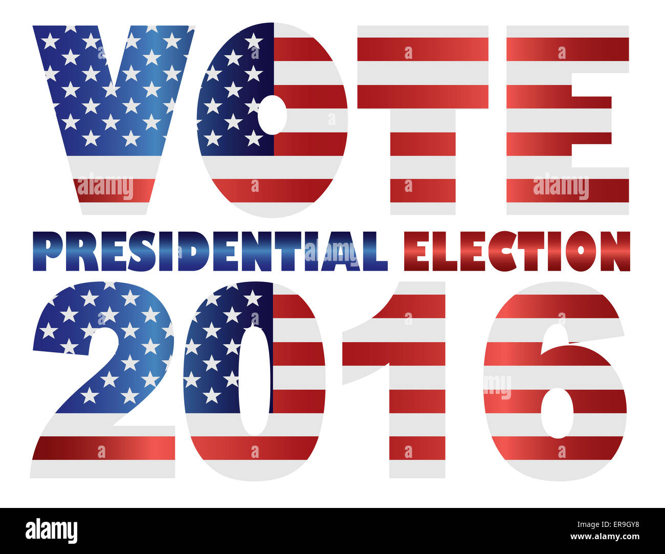 Abstimmung-2016 Präsidentschaftswahl mit amerikanischen USA Flagge Silhouette Abbildung Stockfoto