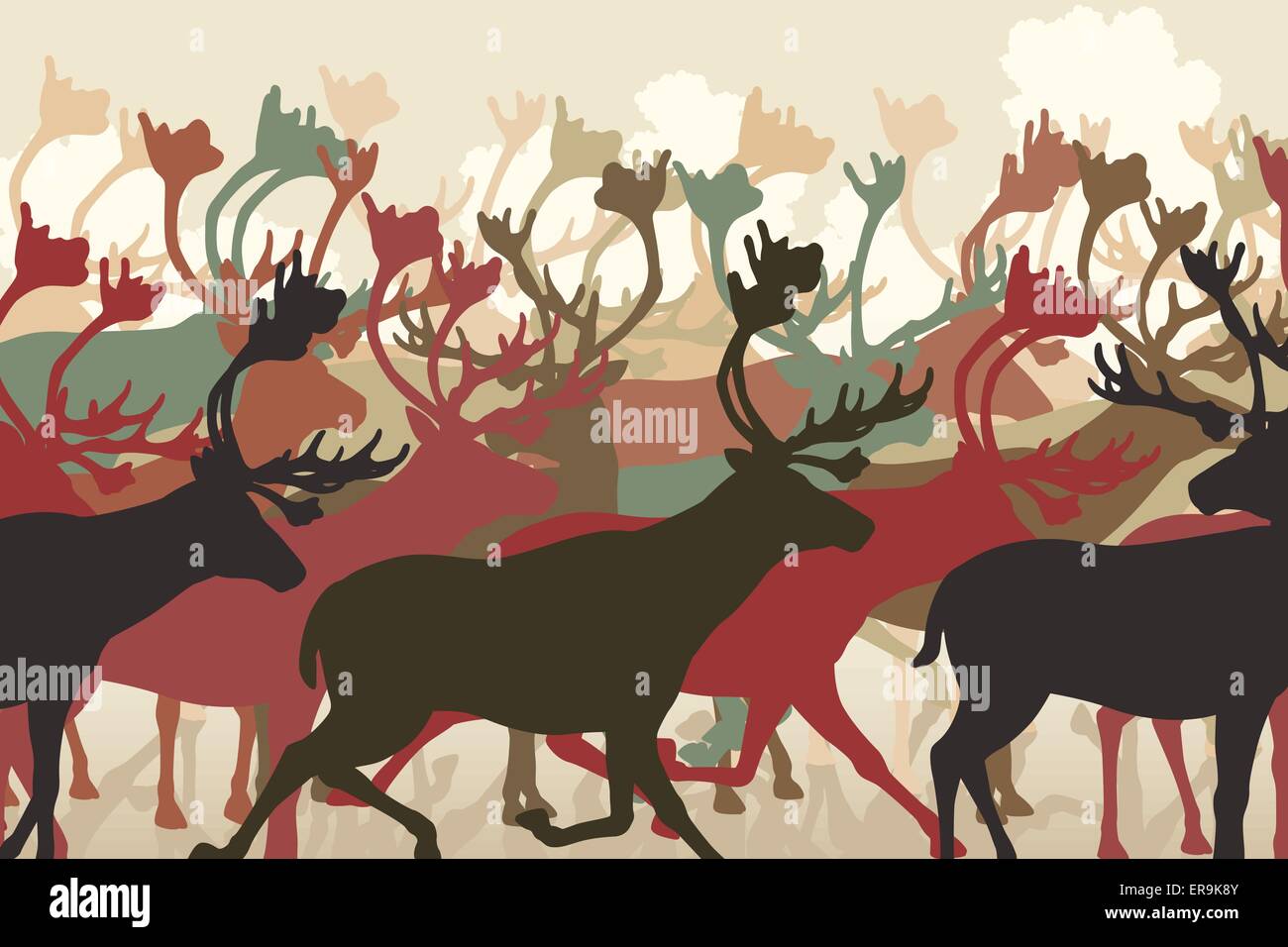EPS8 bearbeitbares Vektor-Illustration ein Rentier oder Caribou Herde Migration Stock Vektor