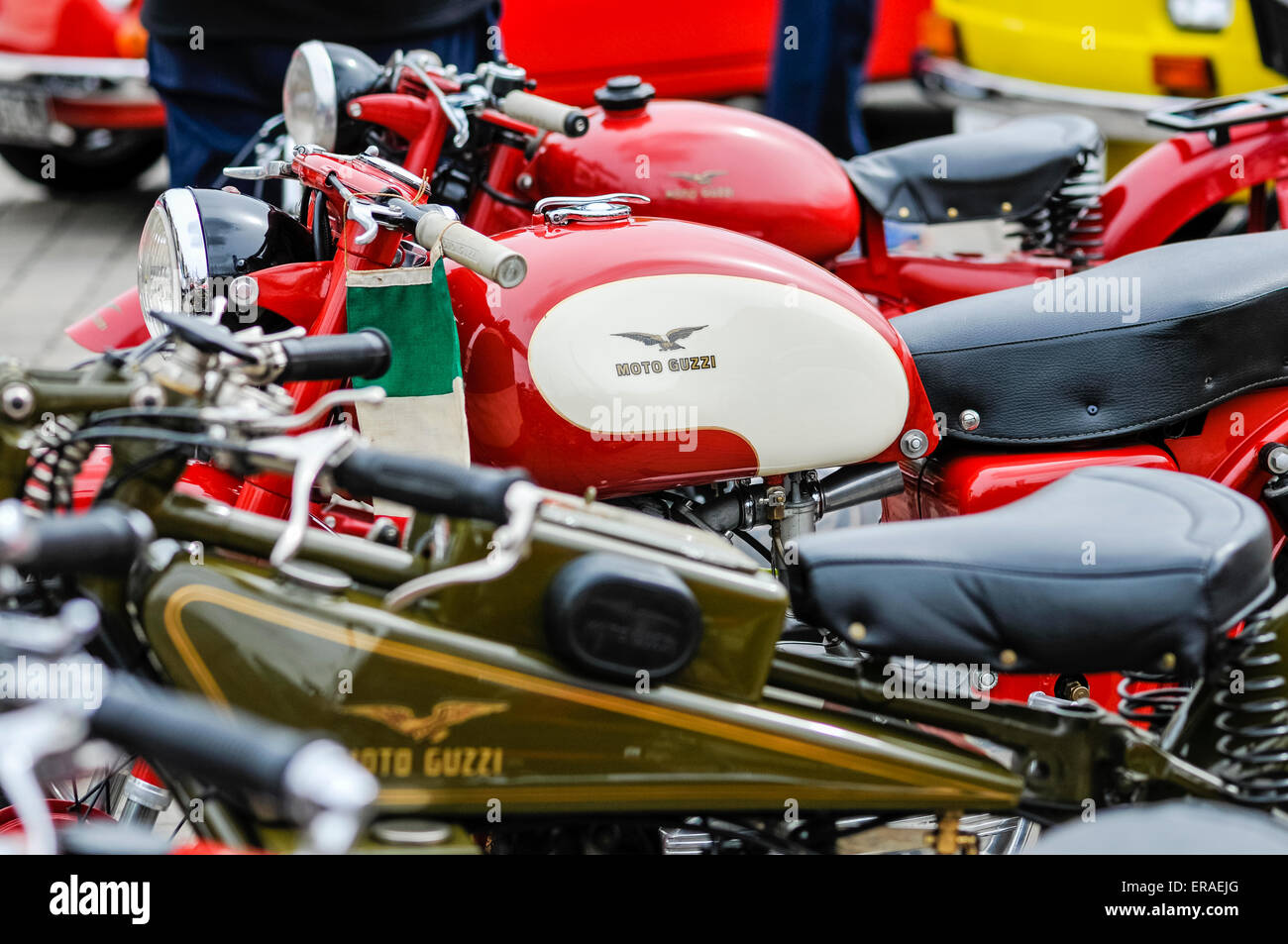Sammlung von Moto Guzzi Motorräder aus den 1920er Jahren der 1940er Jahre. Stockfoto