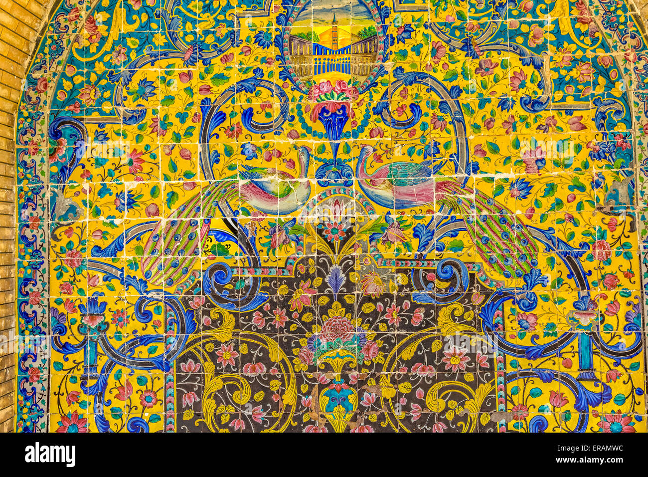 Golestan Palast Pfauen gemalt detail Stockfoto