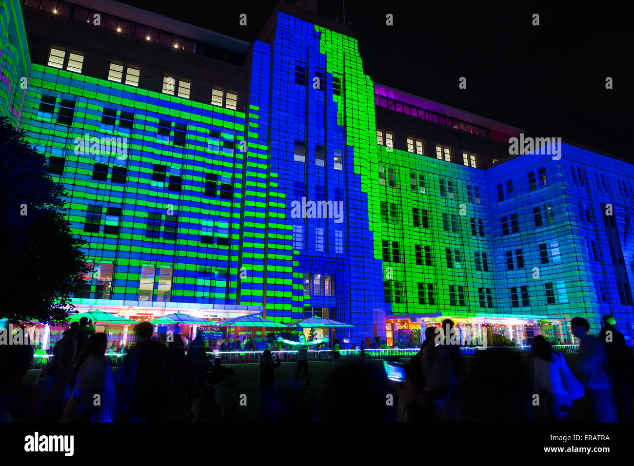 Das lebendige Festival, Sydney 2015 - Lichtprojektionen auf das Museum of Contemporary Art (MCA) Stockfoto