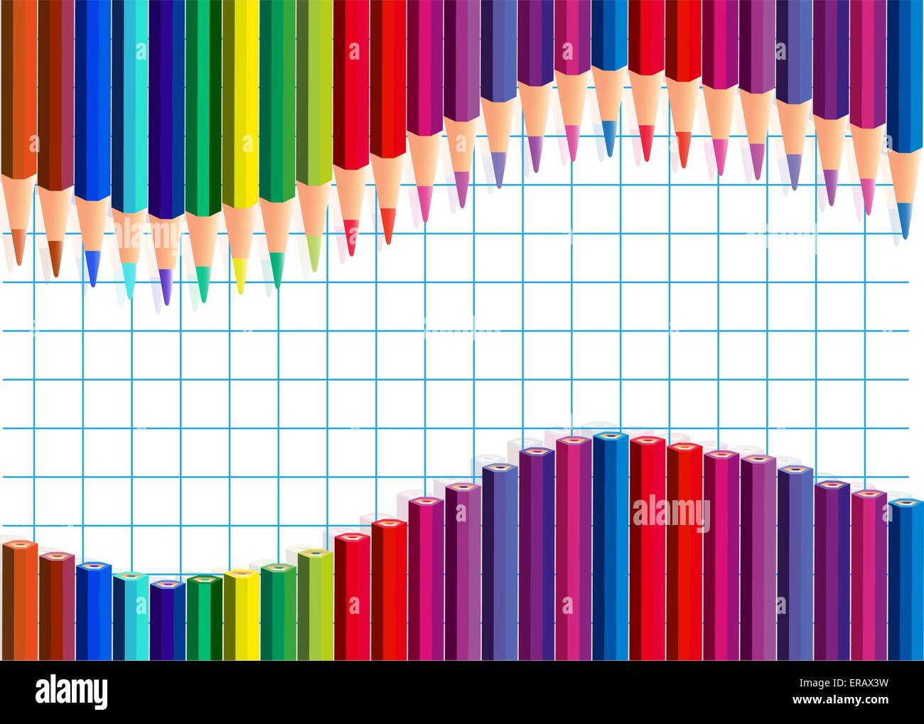 Farbe Bleistifte Welle auf einem Karopapier. Vektor-Illustration. Transparenz und Verlaufsgitter nicht verwendet Stock Vektor