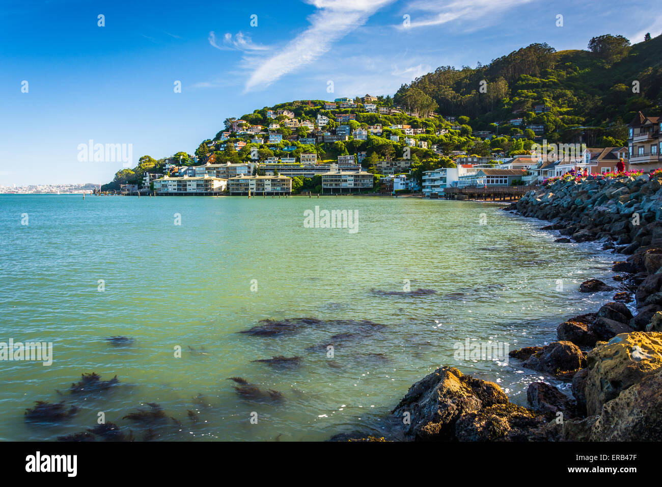 Die San Francisco Bucht und die Hügel in Sausalito, Kalifornien. Stockfoto