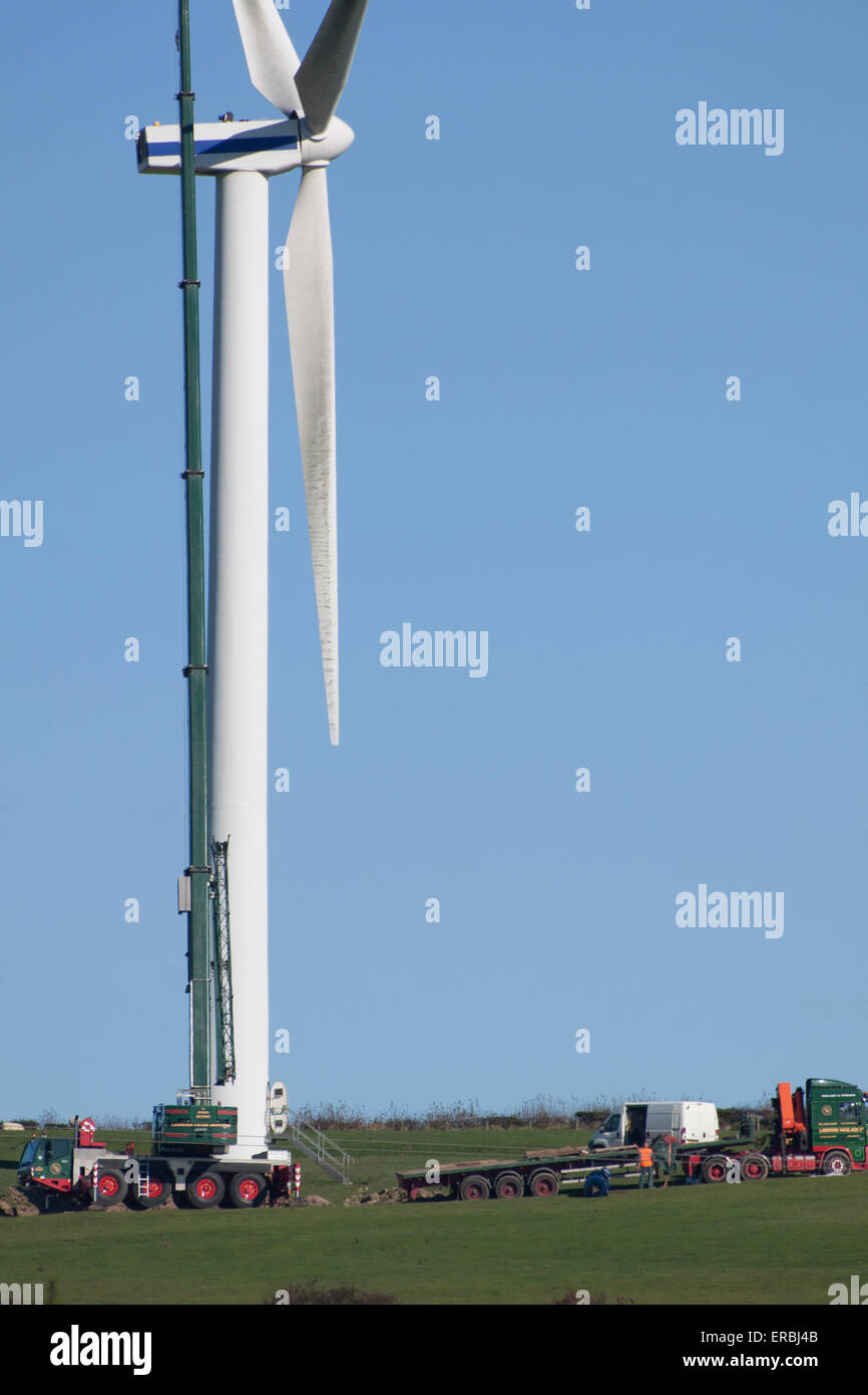 Errichtung einer Windkraftanlage Stockfoto