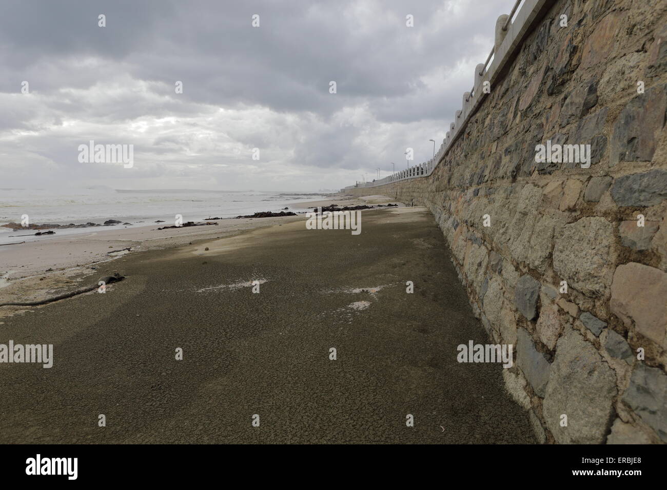 Strand in Seapoint an einem bewölkten Tag, Atlantic Seaboard, Cape Town Stockfoto