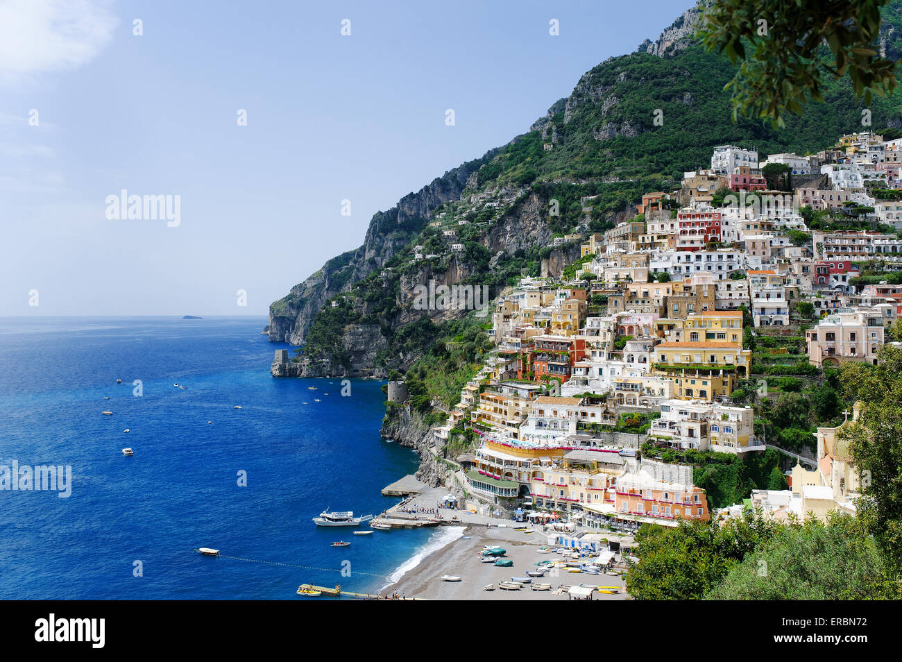 Blick auf Positano, Amalfiküste, Italien Stockfoto