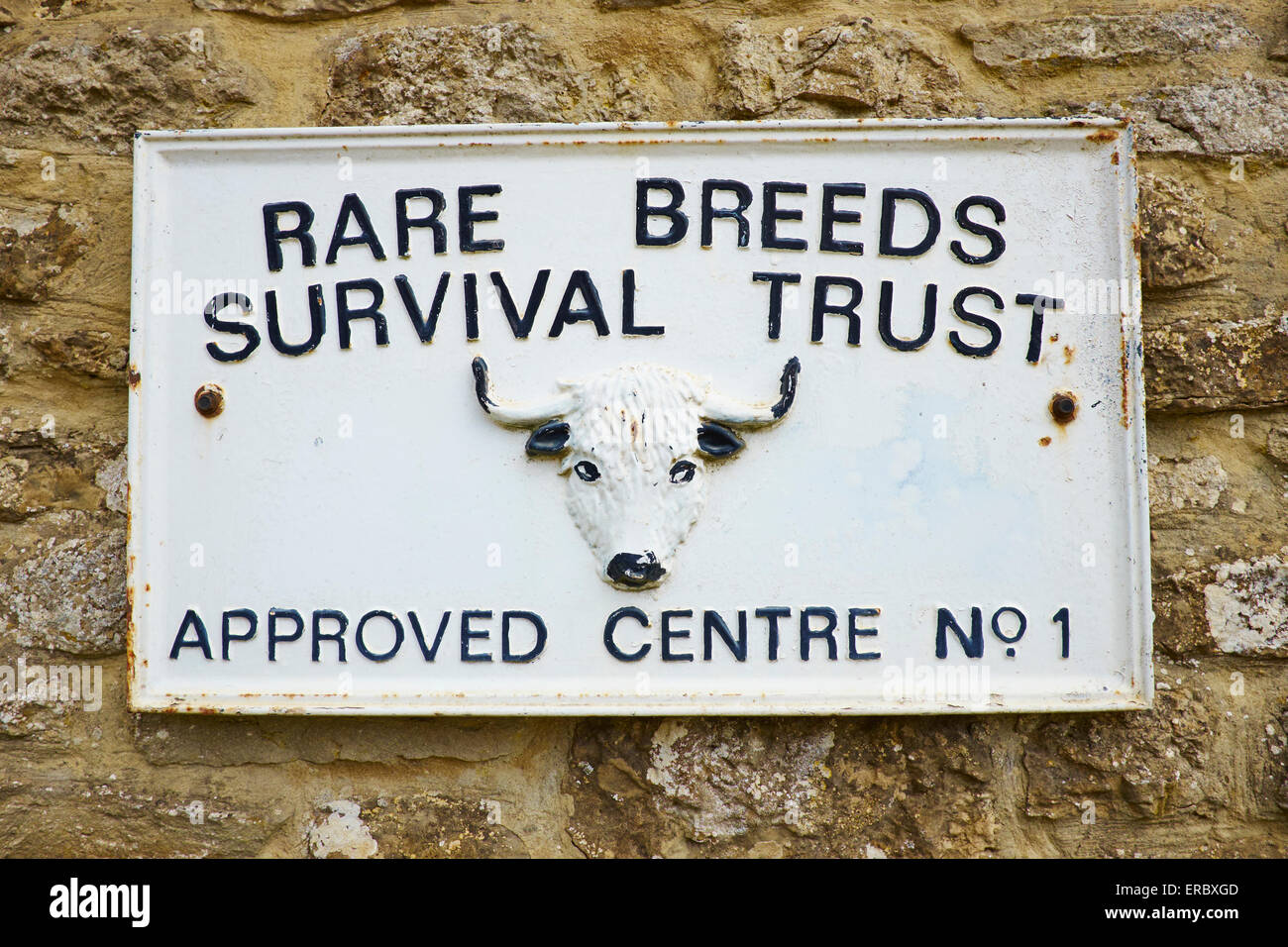 Seltene Rassen überleben Vertrauen Plakette Cotswold Farm Park Bemborough Farm Kineton UK Stockfoto