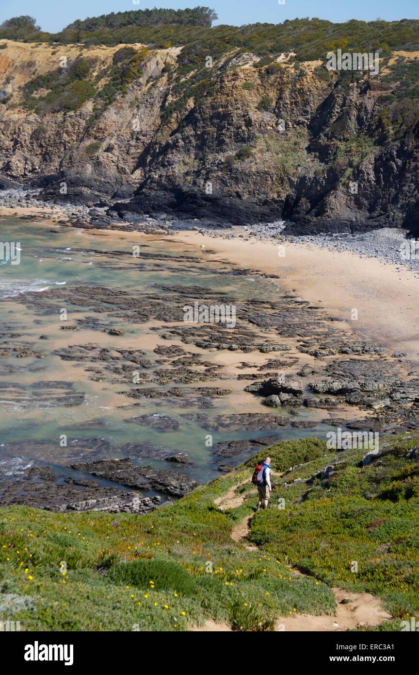 Amalias Strand, Alentejo Küste, Portugal auf den Spaziergang entlang der Küste, die Rota Vicentina Stockfoto