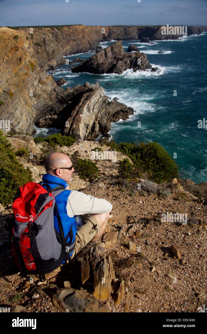 eine Pause vom Wandern an der Küste des Alentejo, Portugal Stockfoto