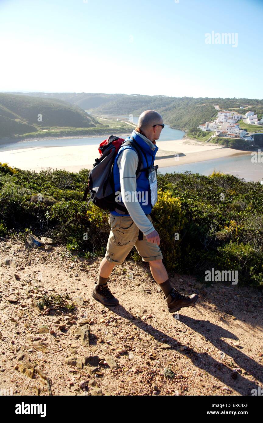 Fuß die Küste von Portugal, Alentejo Region, Blick auf Algarve. Stockfoto