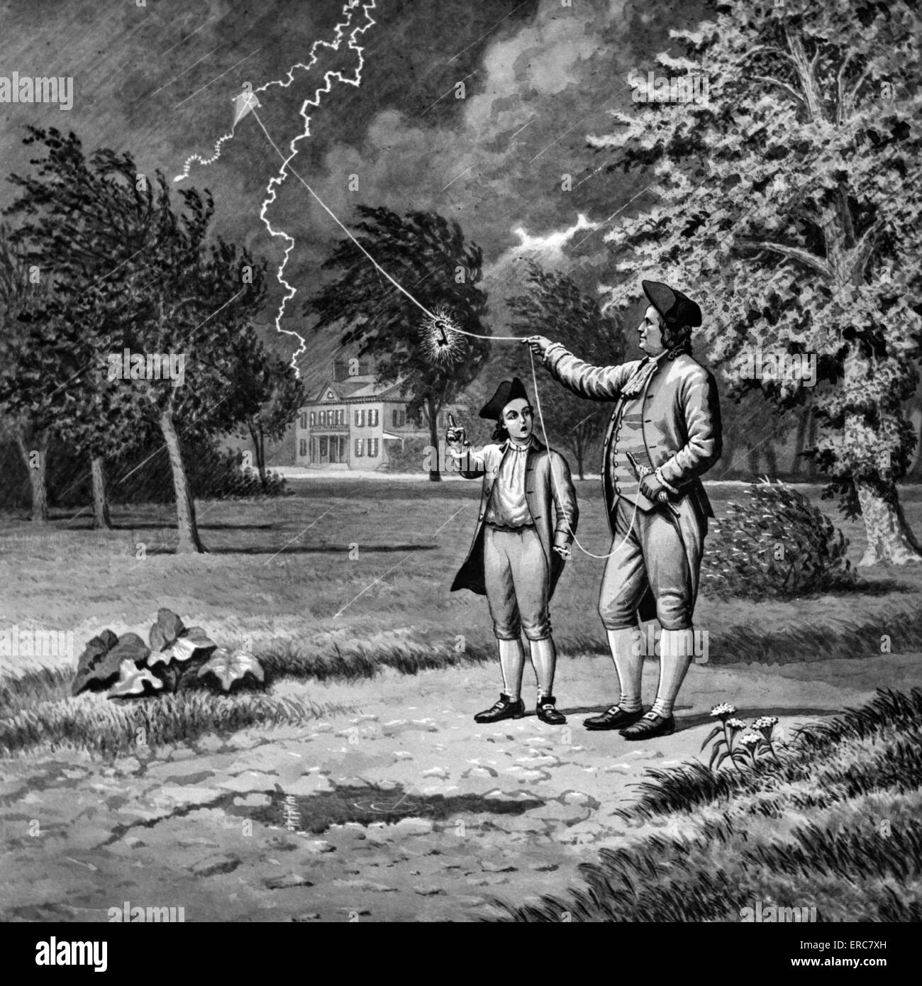 1700S 1752 BENJAMIN FRANKLIN KITE UND WICHTIGSTEN STROM EXPERIMENTIEREN WÄHREND LIGHTNING STORM PHILADELPHIA PENNSYLVANIA USA Stockfoto